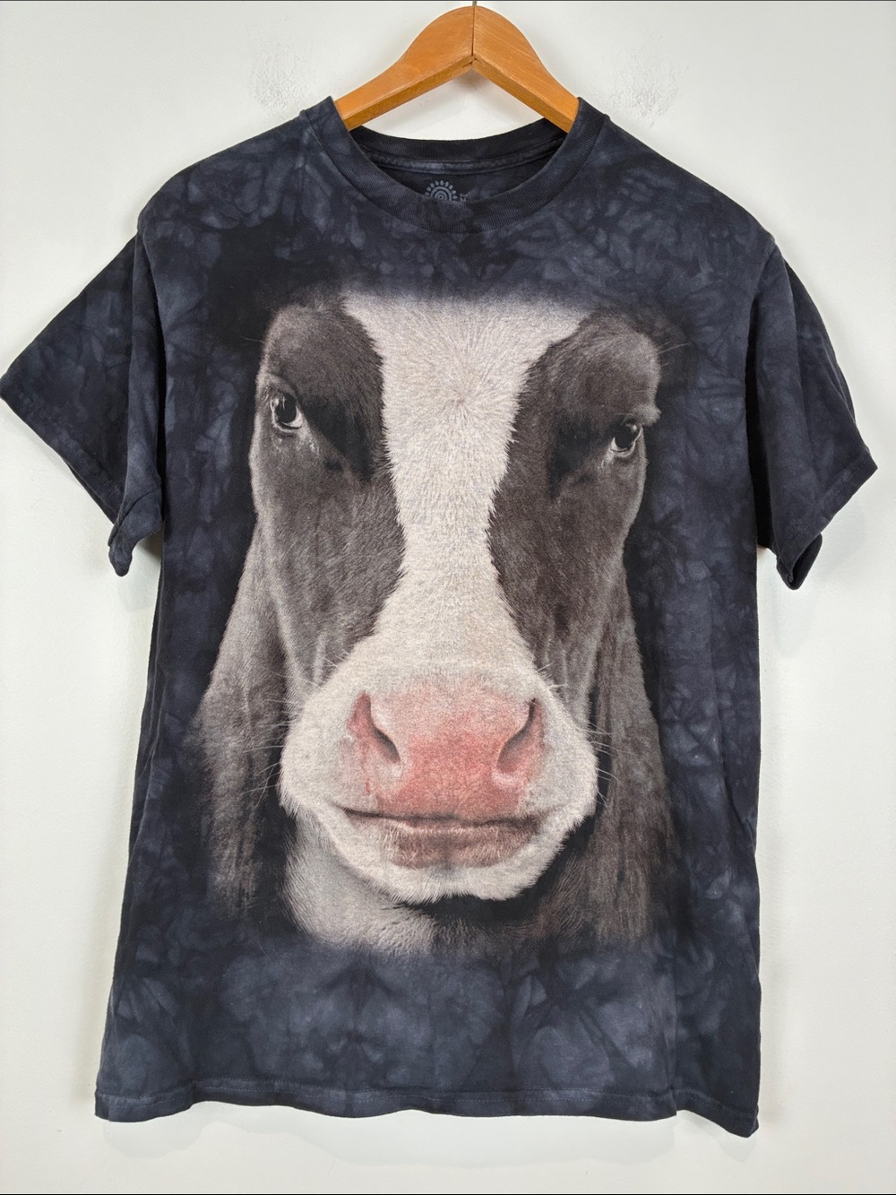 The Mountain Black Tie-Dye Cow Face Women’s Medium Tee 100% Cotton USA T-Shirt
